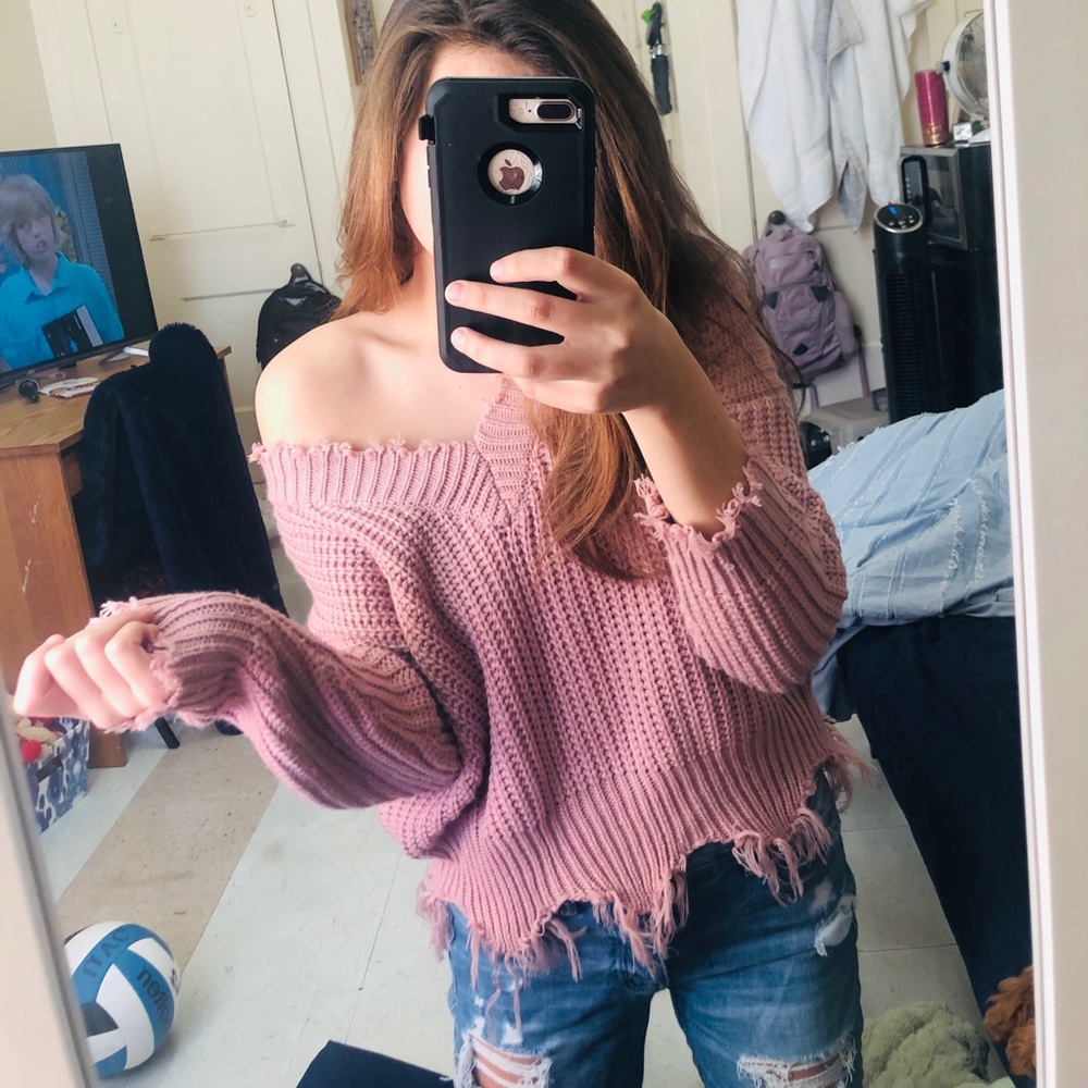 Oversized Pink Distressed Sweater